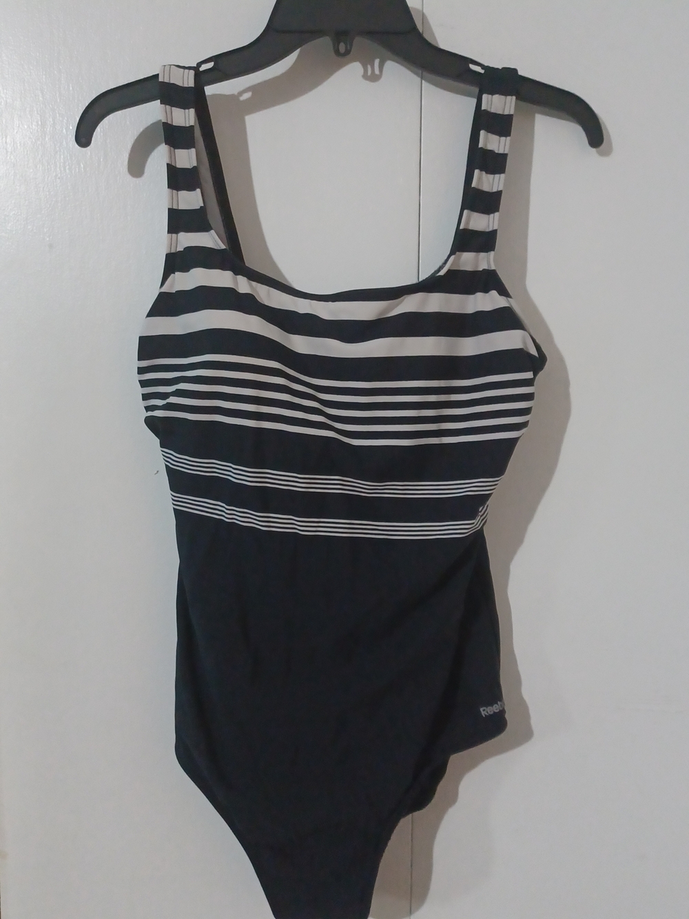 Reebok Women’s Black & White Striped One-Piece Swimsuit